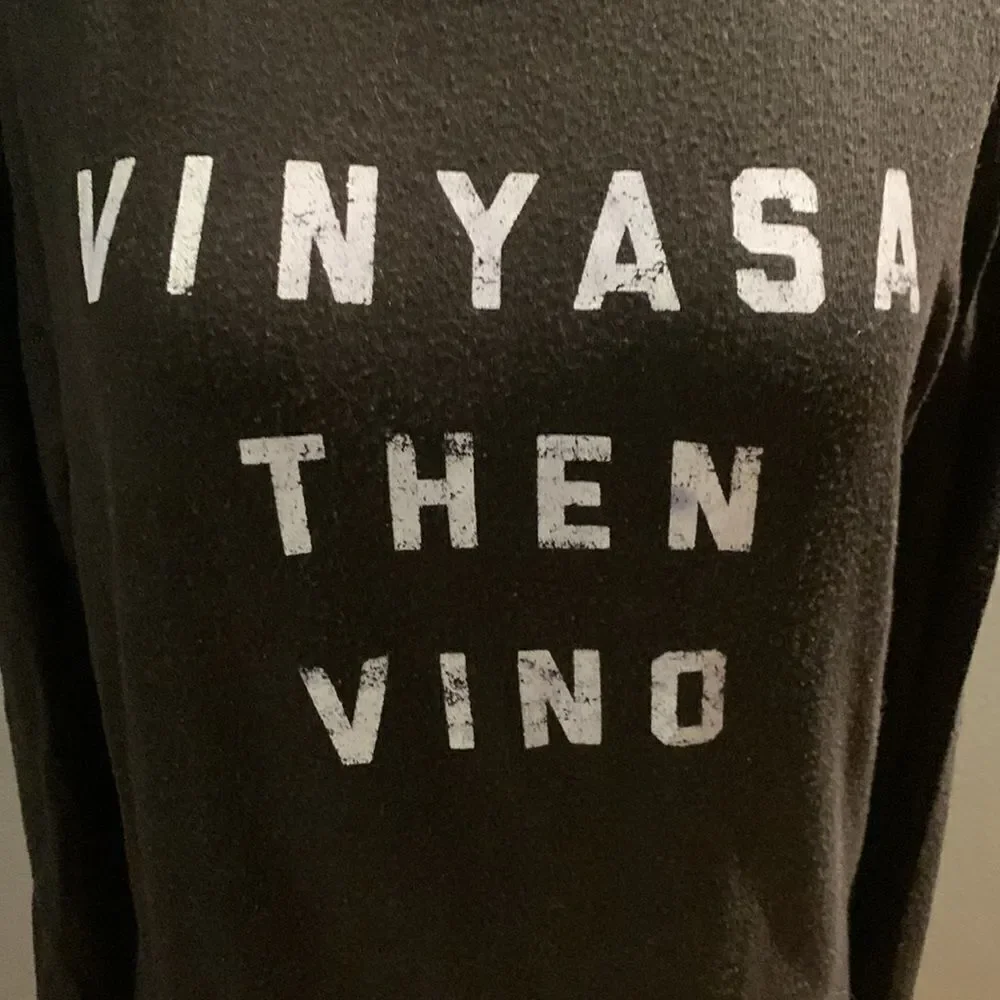 Social Sunday black lightweight sweaterlike graphic top. XS-S.